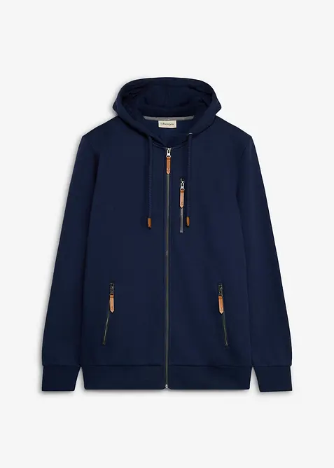 Felpa pesante con zip e dettagli in PU, bonprix