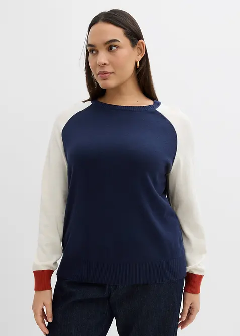 Maglione raglan in filato fine di misto cotone, bonprix