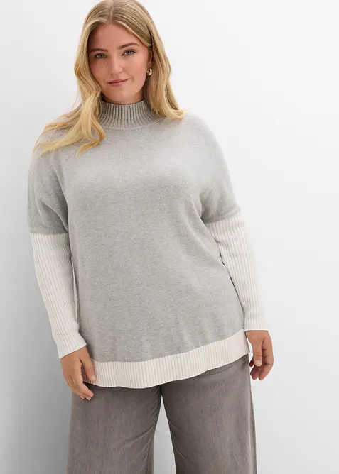 Maglione loose fit in misto cotone con spacchetti laterali, bonprix