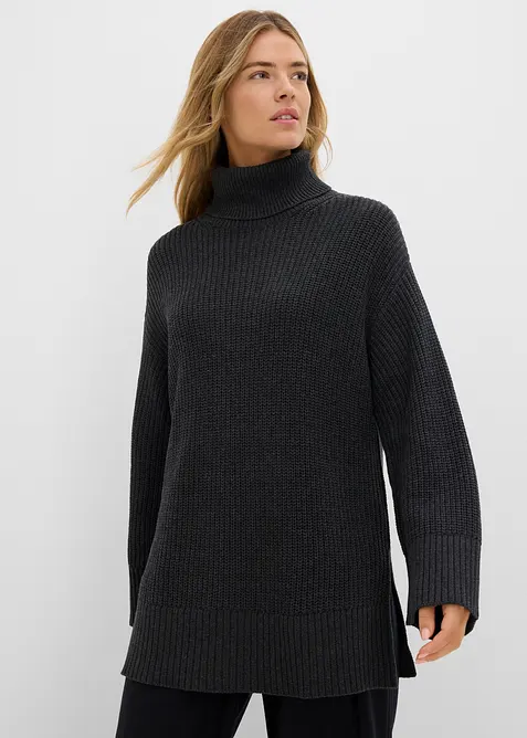 Maglione oversize a collo alto in misto cotone, bonprix