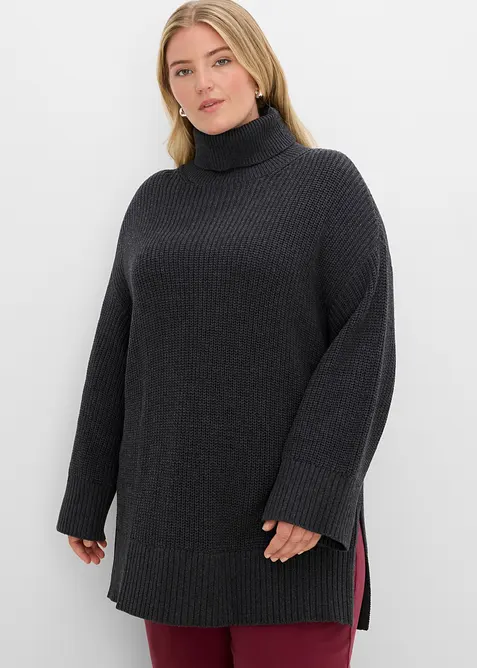 Maglione oversize a collo alto in misto cotone, bonprix