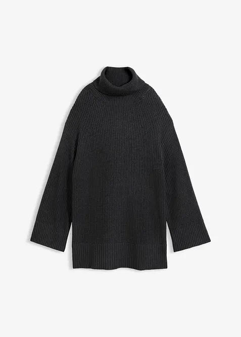 Maglione oversize a collo alto in misto cotone, bonprix