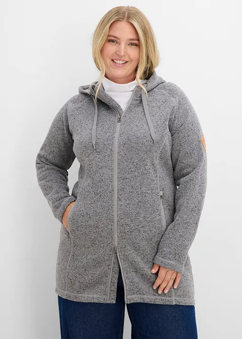 Giacca lunga in pile con cappuccio, bonprix