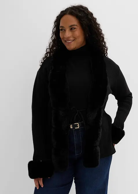 Cardigan con pelliccia sintetica staccabile, bonprix