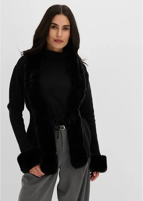 Cardigan con pelliccia sintetica staccabile, bonprix
