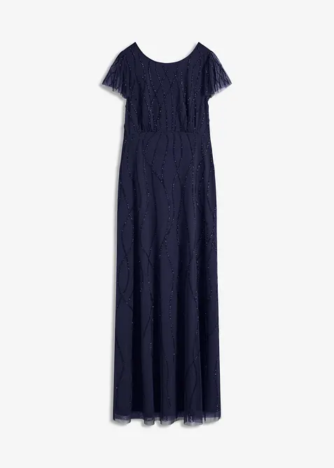 Abito lungo in tulle delicato con ricamo e perline, bonprix