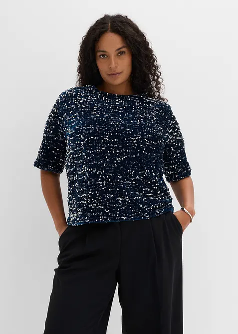 Maglia in morbido velluto con paillettes, bonprix