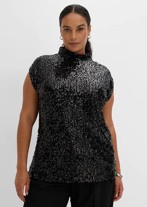 Top accollato con paillettes, bonprix
