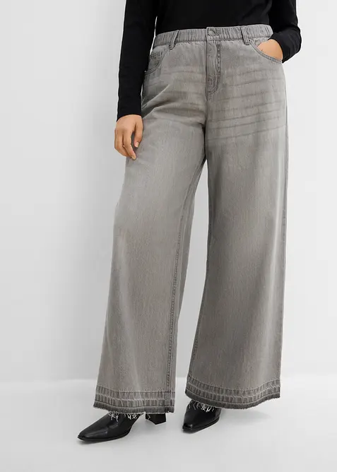 Jeans wide leg con girovita elasticizzato, vita media, bonprix
