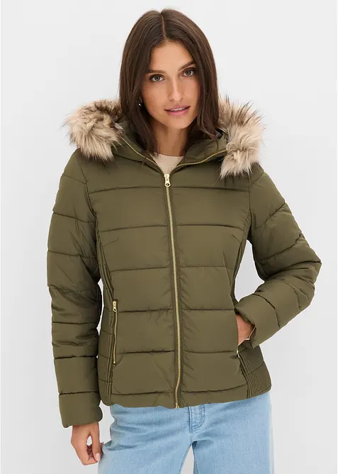 Giacca trapuntata con collo in ecopelliccia, bonprix