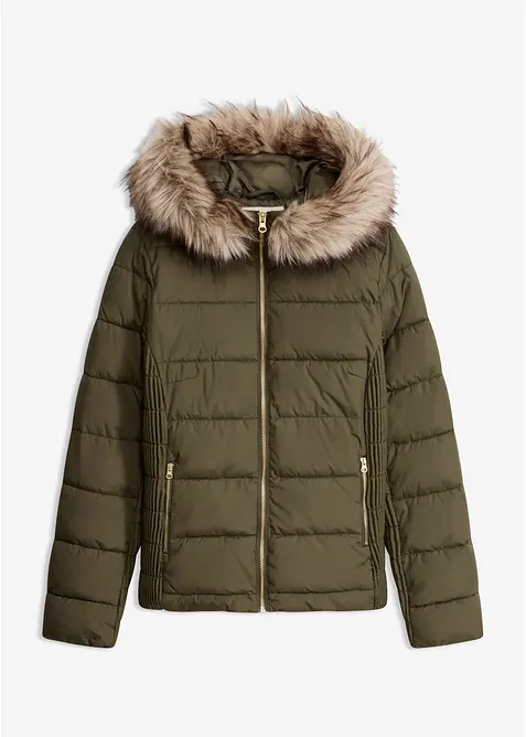 Giacca trapuntata con collo in ecopelliccia, bonprix