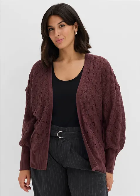 Cardigan traforato con maniche a sbuffo, bonprix