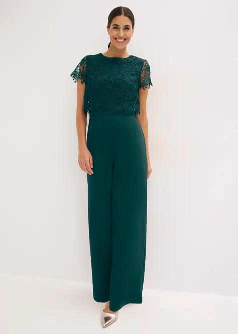 Tuta elegante effetto neoprene con pizzo, bonprix
