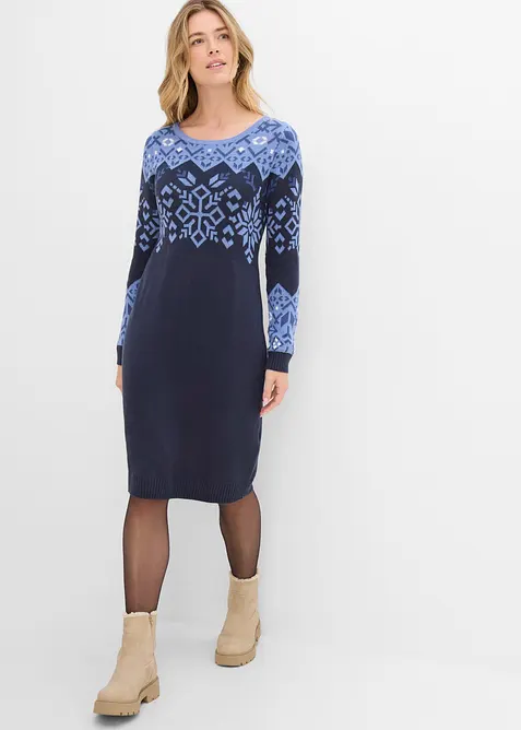 Abito in maglia di misto cotone con motivi norvegesi, bonprix