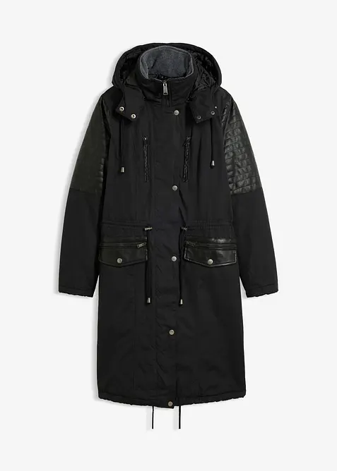 Parka lungo con inserti in similpelle, bonprix