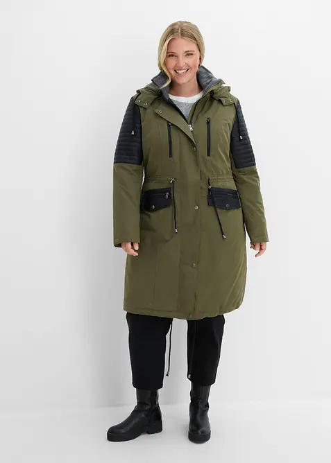 Parka lungo con inserti in similpelle, bonprix