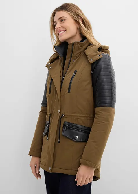 Parka con inserti in similpelle, bonprix