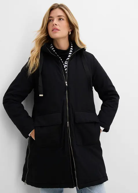 Giubbotto invernale ampio con cappuccio e fodera teddy, bonprix
