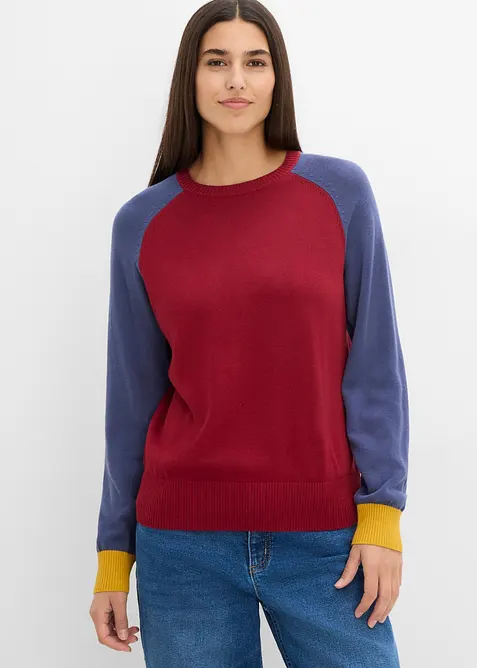 Maglione raglan in filato fine di misto cotone, bonprix