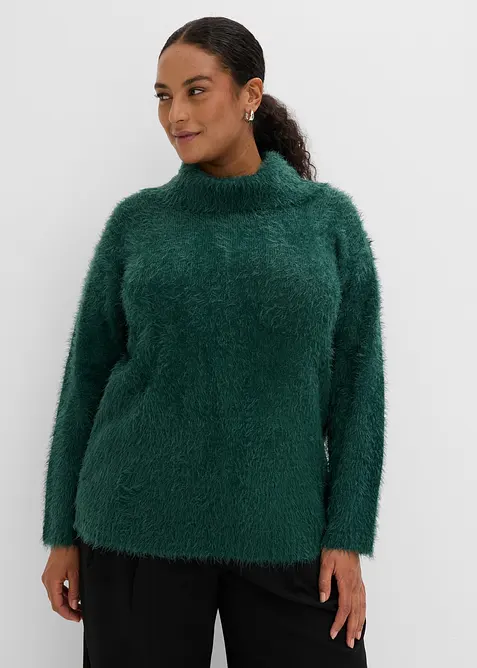 Maglione a collo alto in morbido filato effetto piume, bonprix
