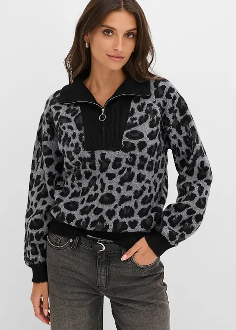 Maglione oversize con mezza zip, bonprix