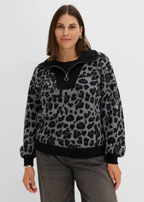Maglione oversize con mezza zip, bonprix