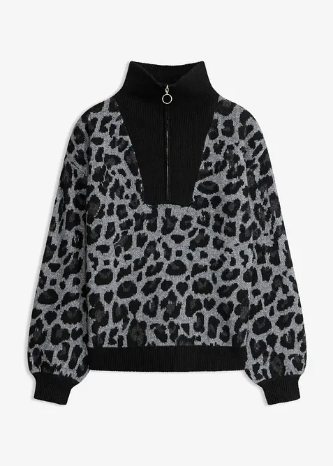 Maglione oversize con mezza zip, bonprix