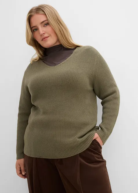 Maglione a coste in puro cotone biologico, bonprix