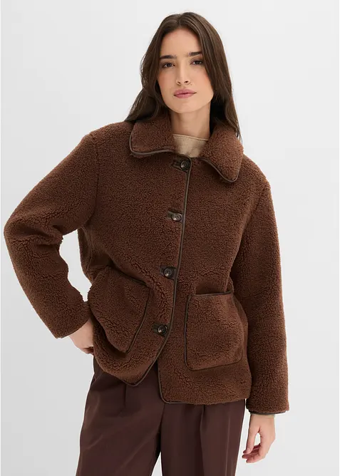 Giacca in pelliccia teddy con tasche applicate, bonprix