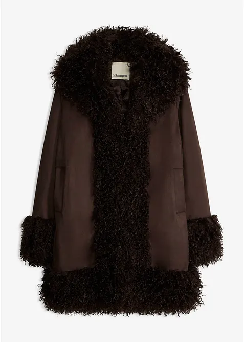 Giaccone in similpelle con pelliccia sintetica, bonprix