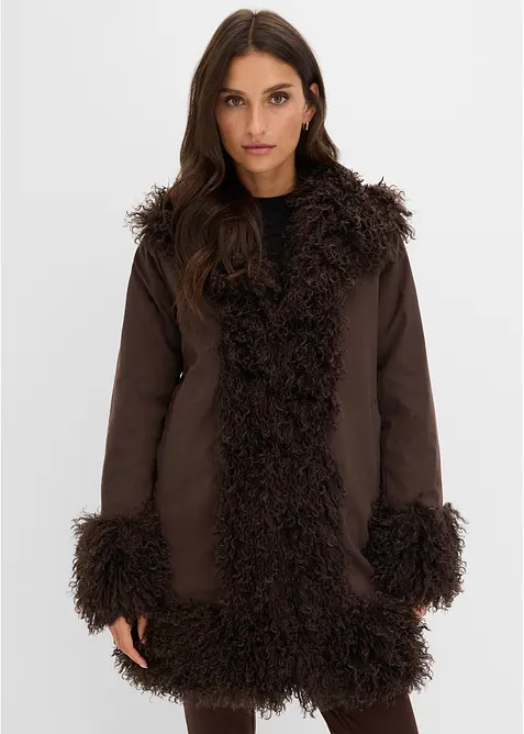 Giaccone in similpelle con pelliccia sintetica, bonprix