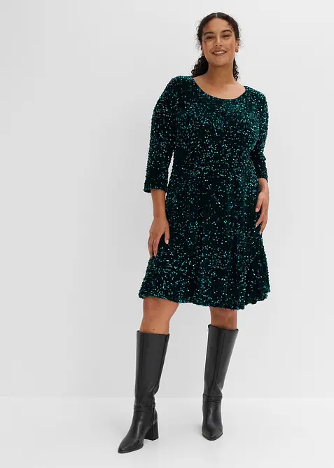 Abito svasato con paillettes, bonprix