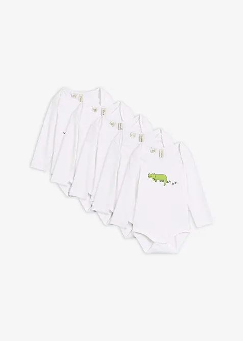 Body a maniche lunghe in cotone biologico (pacco da 5), bonprix
