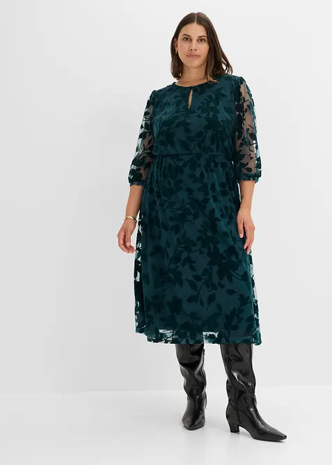 Abito midi con stampa floccata, bonprix