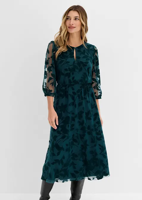 Abito midi con stampa floccata, bonprix