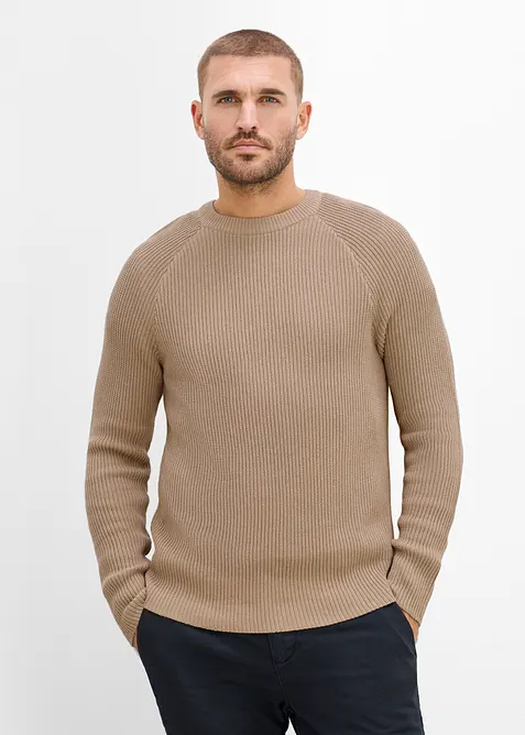 Maglione slim fit a coste in filato fine, bonprix