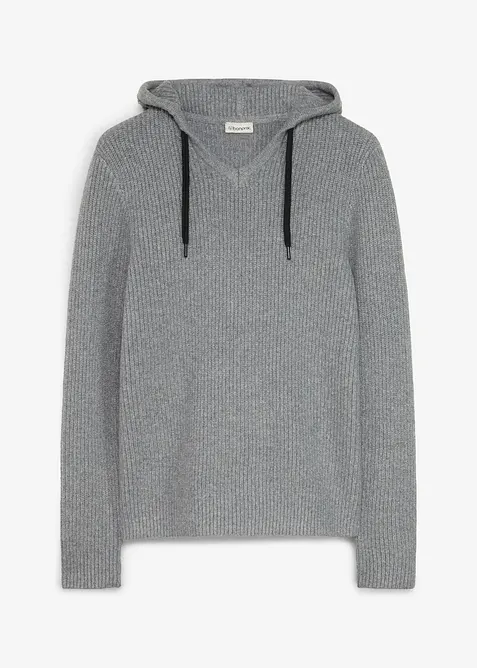 Maglione in filato a coste morbido con cappuccio, regular fit, bonprix