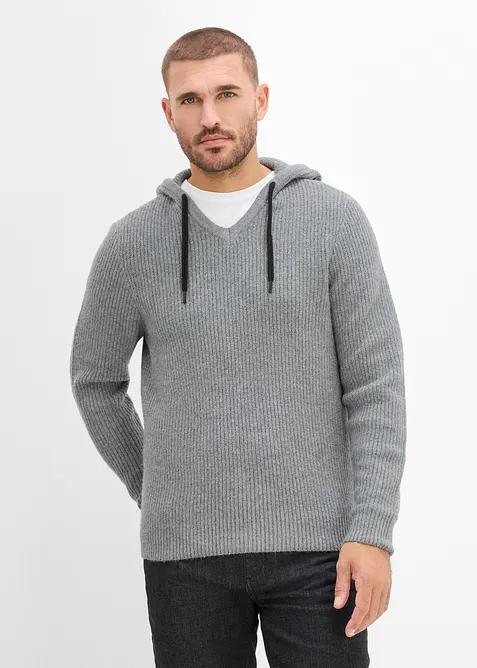 Maglione in filato a coste morbido con cappuccio, regular fit, bonprix
