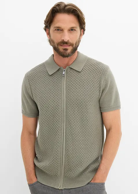 Polo in maglia di puro cotone con cerniera, bonprix