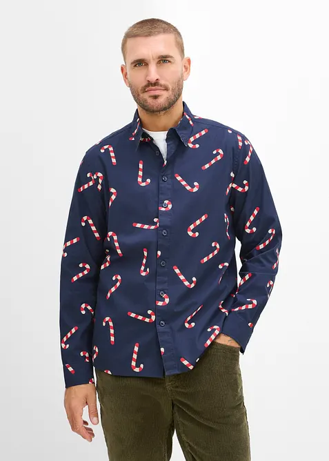 Camicia a maniche lunghe in cotone biologico con motivo natalizio, bonprix