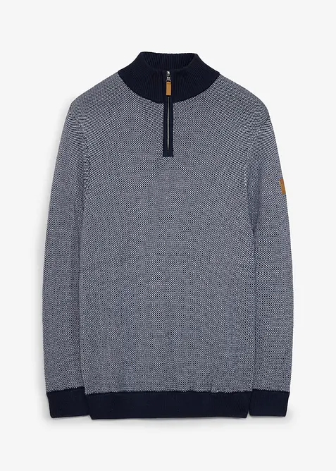 Maglione con collo alto e zip in puro cotone, bonprix