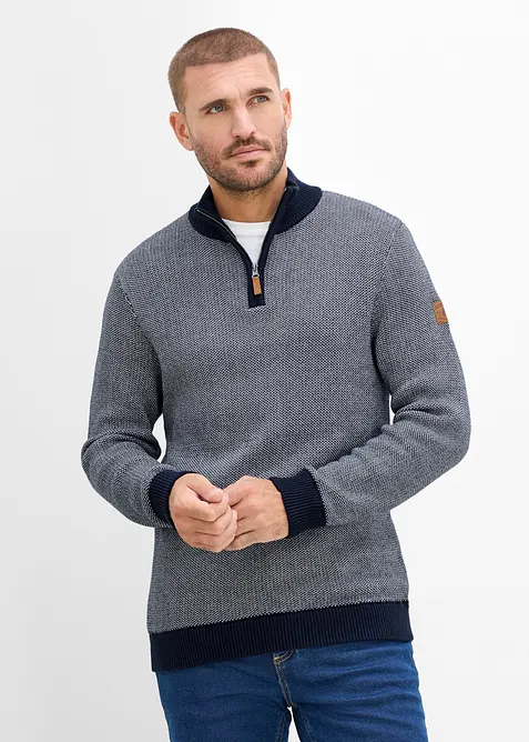 Maglione con collo alto e zip in puro cotone, bonprix