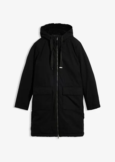 Giubbotto invernale ampio con cappuccio e fodera teddy, bonprix