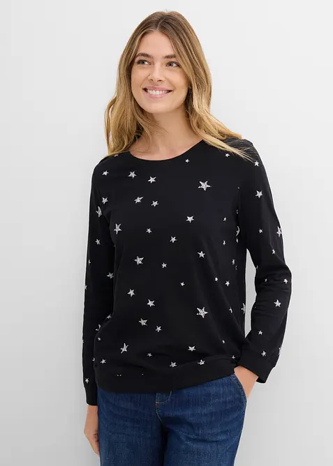 Maglia in cotone a maniche lunghe con fantasia, bonprix