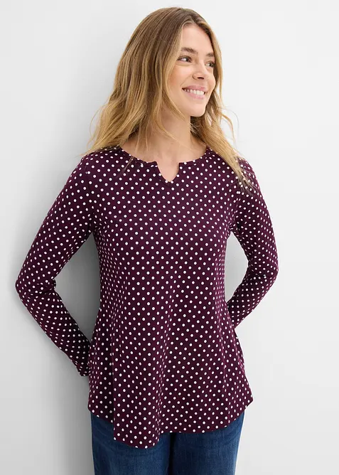 Maglia in cotone a pois con maniche lunghe e spacchi laterali, bonprix