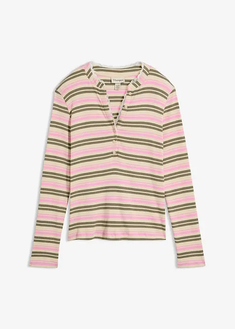Maglia a maniche lunghe in puro cotone con guarnizione in pizzo, bonprix