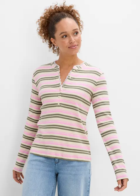 Maglia a maniche lunghe in puro cotone con guarnizione in pizzo, bonprix