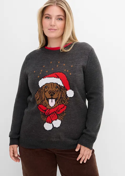 Maglione natalizio con grazioso motivo con cane, bonprix