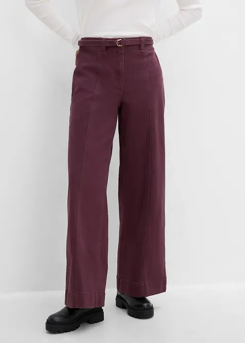 Pantaloni in twill di misto cotone elasticizzato (set 2 pezzi), bonprix