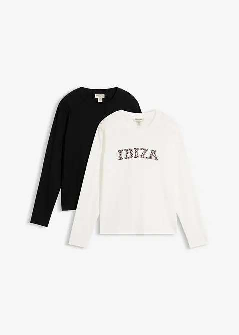 Maglia a maniche lunghe in puro cotone (pacco da 2), bonprix